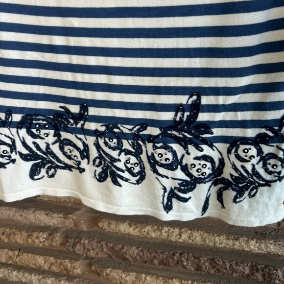 Metric Blue Striped Scroll Floral Sweater Size Large - Picture 6 of 9